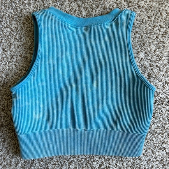 🦋 Blue Ribbed Keyhole Zipper Sports Bra Workout Activewear Athletic Small - Picture 4 of 6